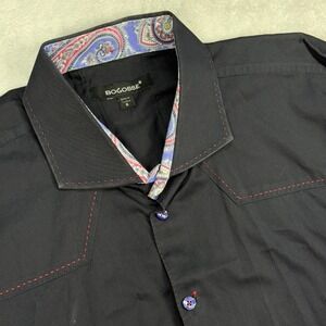 Bogosse Aramis Button Down Mens Size 8 Black Paisley Contrast‎ Stitch Shirt